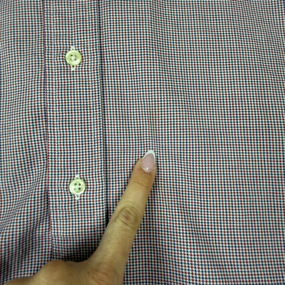 Polo Ralph Lauren Yarmouth Shirt Mens 16.5 42 Red Blue Micro Houndstooth Oxford